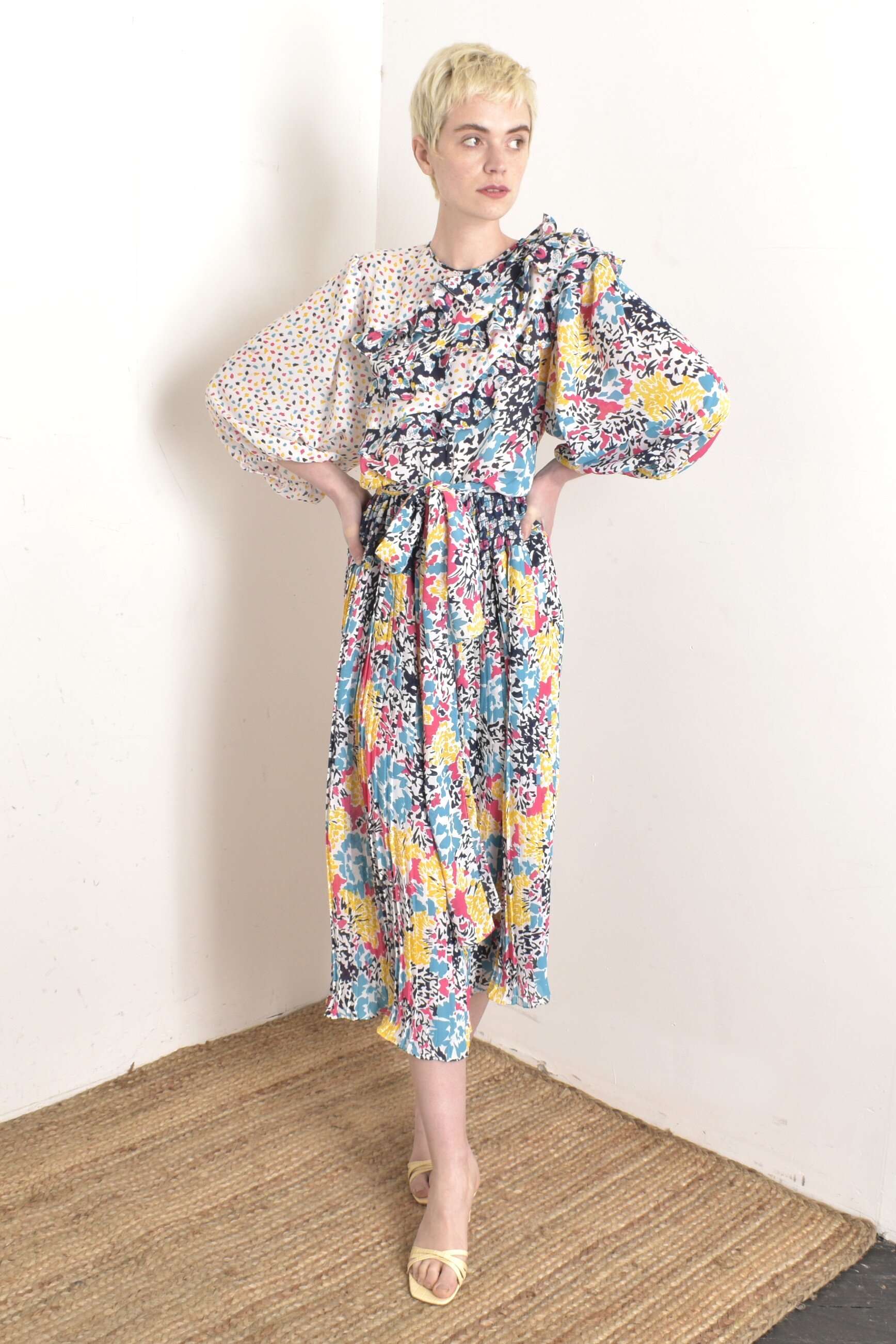 1980s Susan Freis Mixed Print Dress-S/M — La Poubelle Vintage